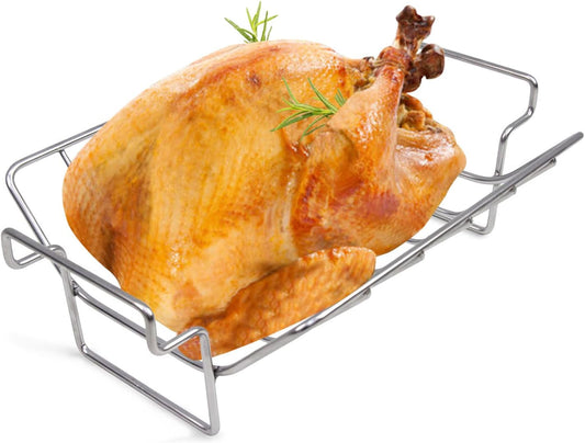 Kamaster Rib Rack and Roast Racks for Smoking and Grilling Fit Large and Xlarge Big Green Egg,Stainless Steel Dual-Purpose Turkey Rack