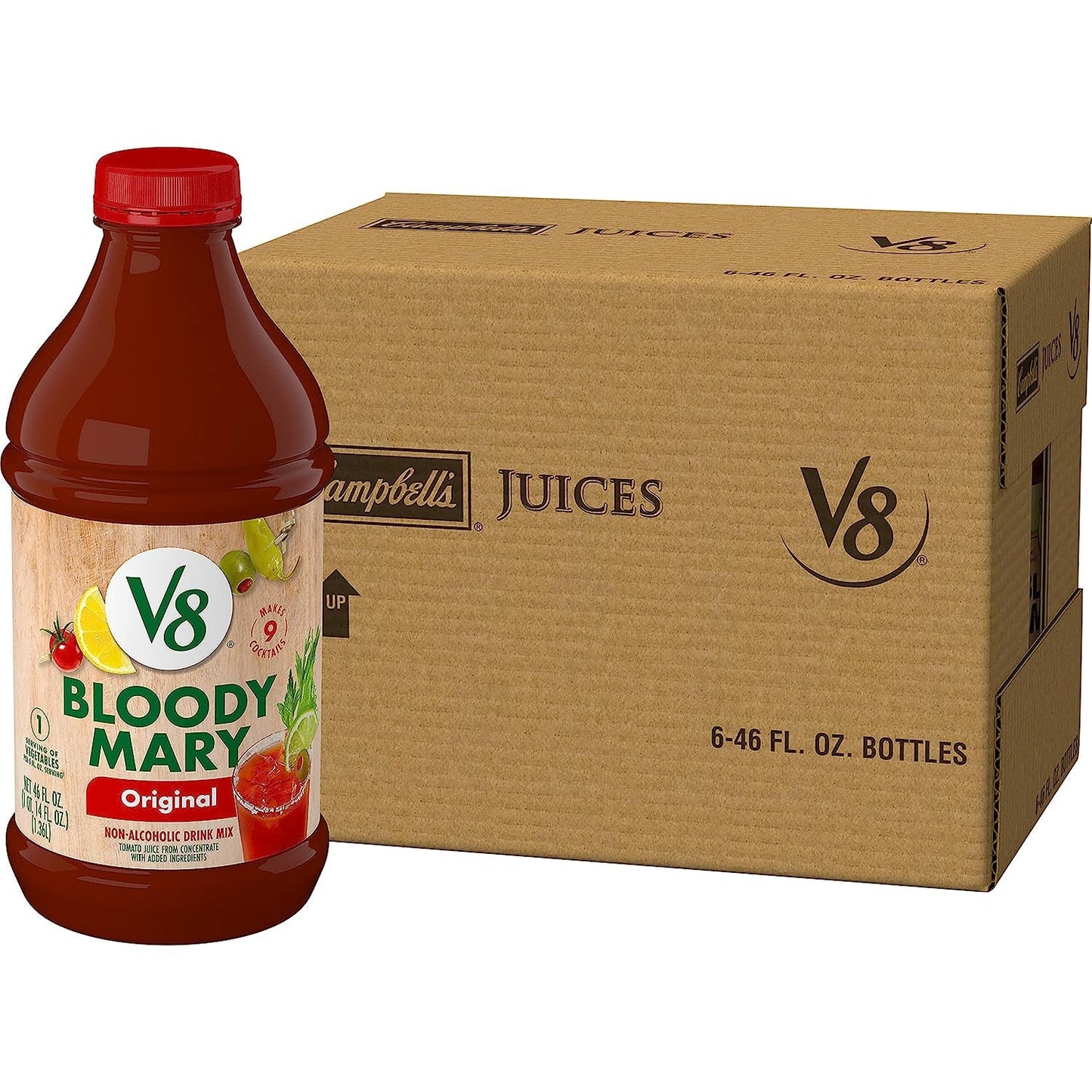 V8 Bloody Mary Mix, Vegetable Juice for Bloody Mary Cocktails, 46 FL OZ Bottle (Pack of 6)