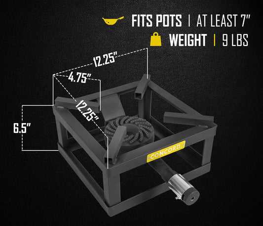 CONCORD 12" the BLOCK BURNER Single Propane Outdoor Burner. 100,000 BTU Great for Home Brewing, Camping, Tailgating, and More!