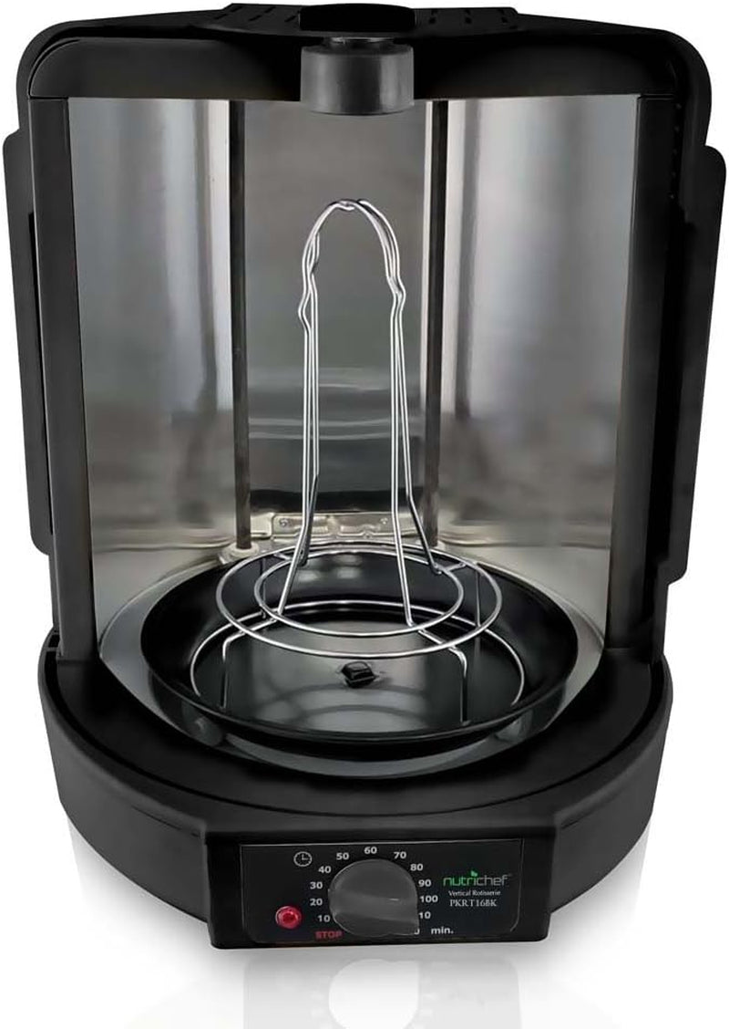 Nutrichef Vertical Countertop Rotisserie Oven Roaster, Rotating Shawarma and Kebab Machine with Skewer and Rack, Basket Tower, Roasting Rack, Poultry Tower, Drip Tray, for Meat Chicken Turkey Lamb