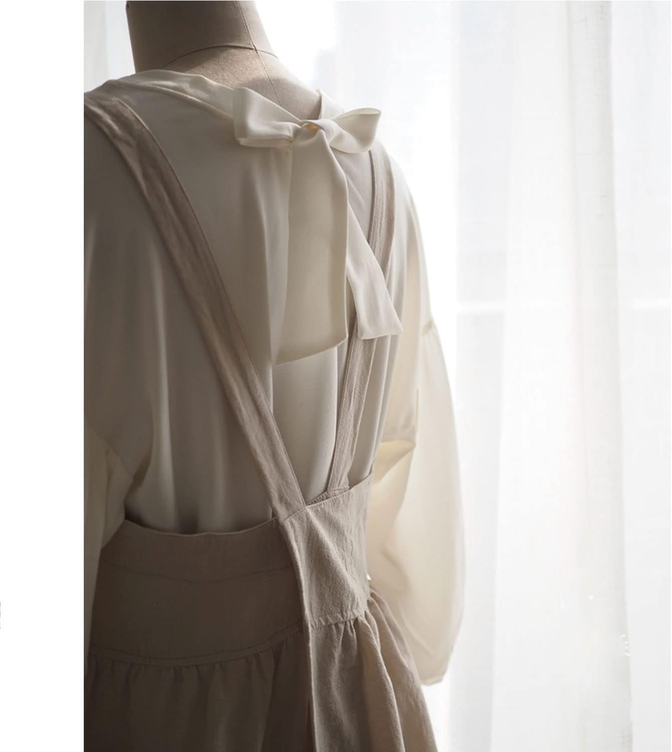 Uaussi Cotton Linen Apron Cross Back Work Apron for Women with Pockets Pinafore Dress X Cross Halter Apron for Chef Gardening