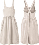 Uaussi Cotton Linen Apron Cross Back Work Apron for Women with Pockets Pinafore Dress X Cross Halter Apron for Chef Gardening