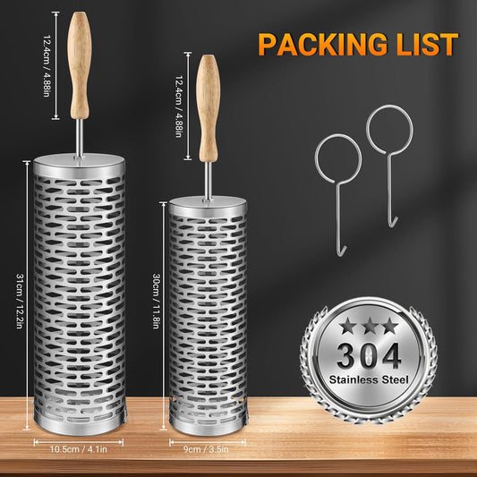 Nesting Grill Baskets (2 Pack), 304 Stainless Steel and Removable Wooden Handle, Rolling Grilling Net, BBQ Accessories Tools for Vegetables Shrimp, Outdoor Camping, Gifts for Men Dad Husband,Rectangle