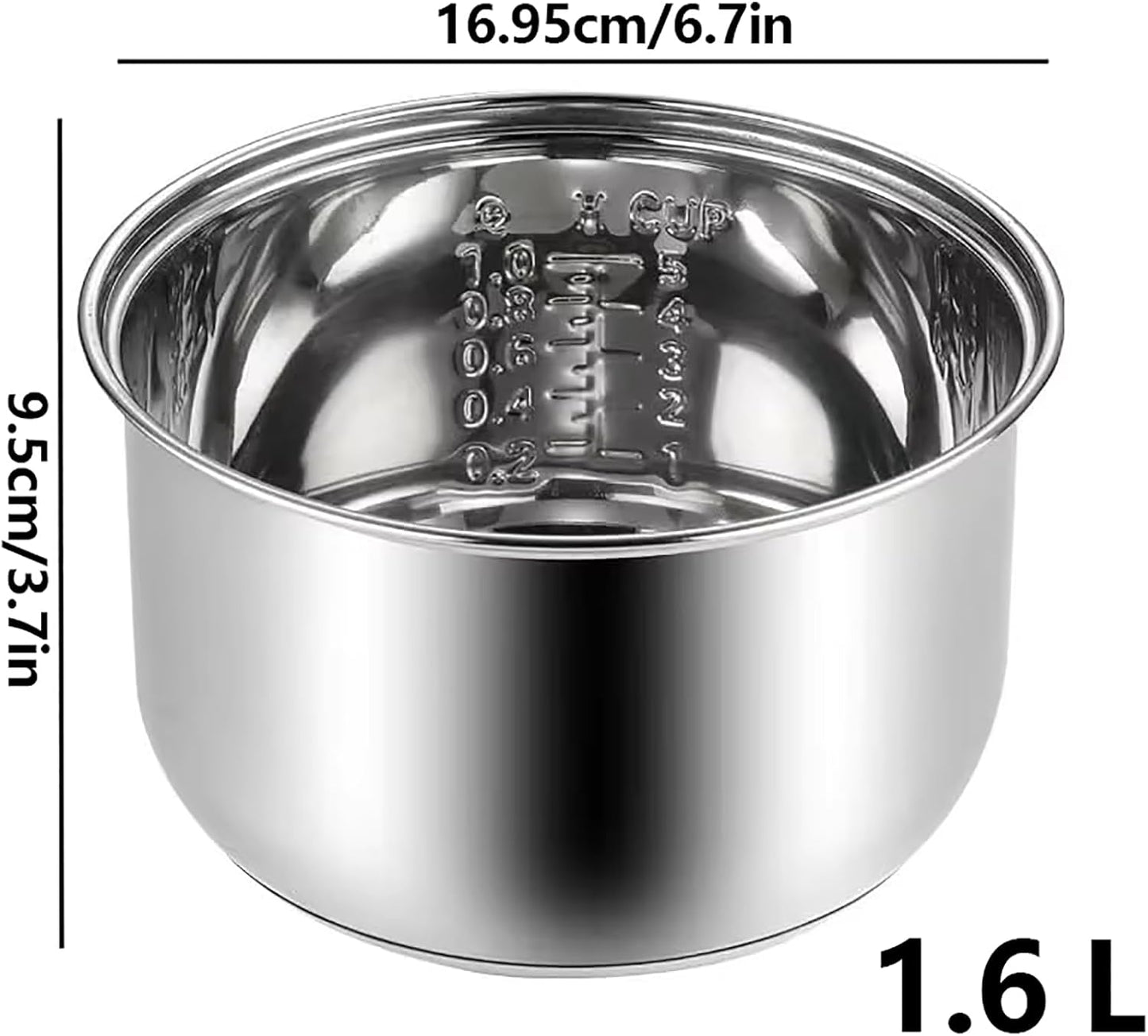 Stainless Steel Rice Cooker Inner Pot, Non-Stick Replacement Pot, Durable & Universal Fit for Multi-Cookers, Even Heating for Perfect Rice (1.6L)
