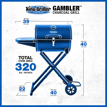 Char-Griller E1816 King-Griller Gambler Portable Charcoal Grill in Black