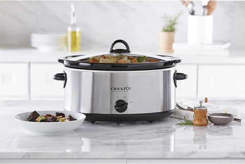 Image of Crock-Pot 7 Quart Oval Manual Slow Cooker, Stainless Steel (SCV700-S-BR), Versatile Cookware for Large Families or Entertaining