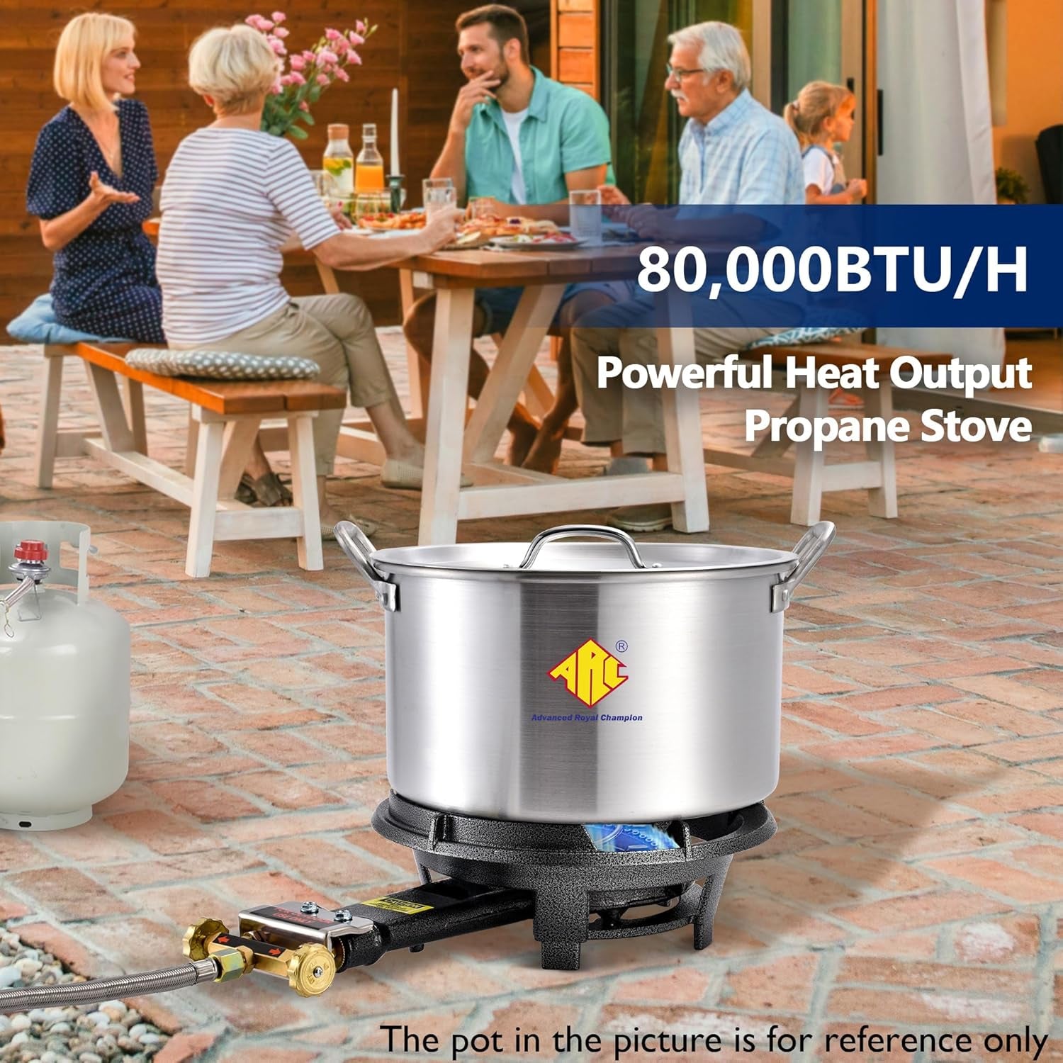 ARC Outdoor Propane Burner Stove, 13" Single Propane Burner, Cast Iron Portable Wok Burner with Bilateral Control Rings and 0-20 PSI Adjustable Regulator, Stainless Steel Hose