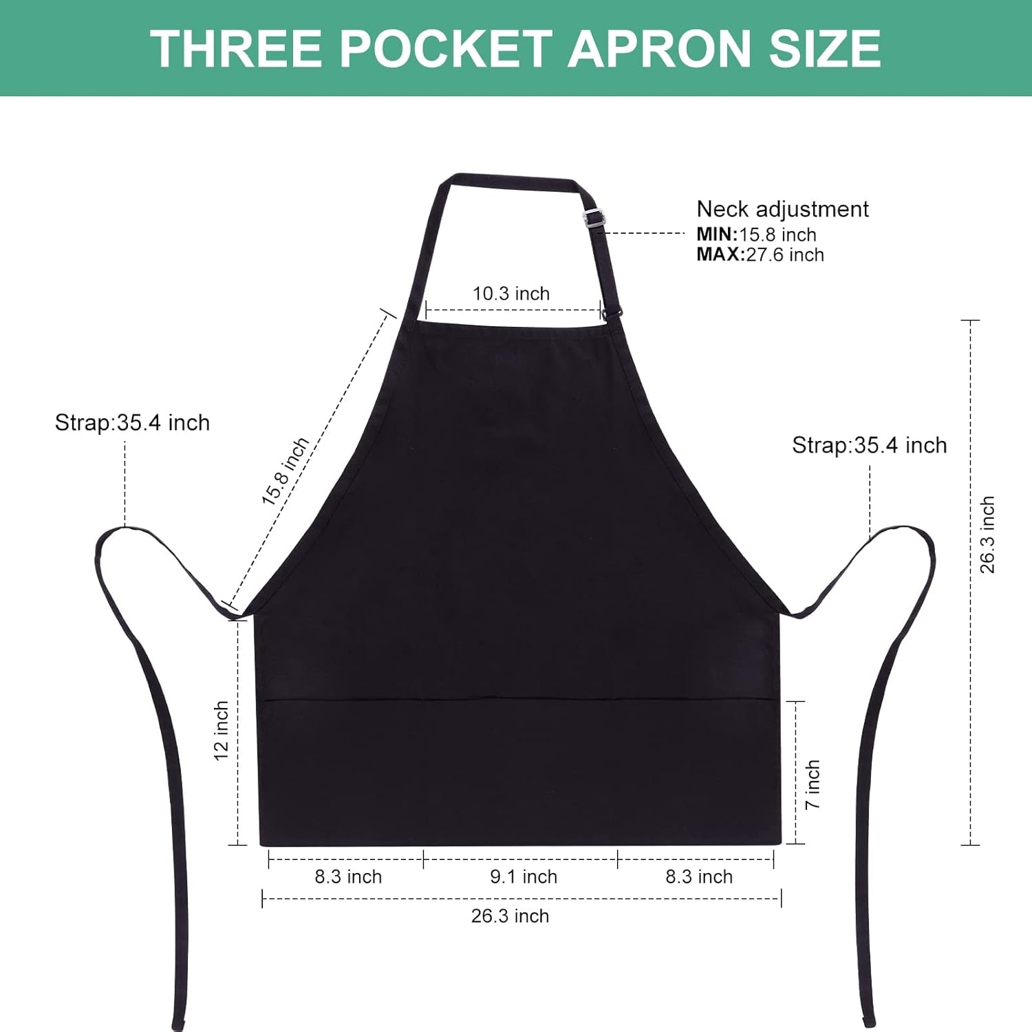 Jubatus 2 Pack 3 Pockets Adjustable Bib Apron Chef Kitchen Cooking Aprons for Women Men, Black