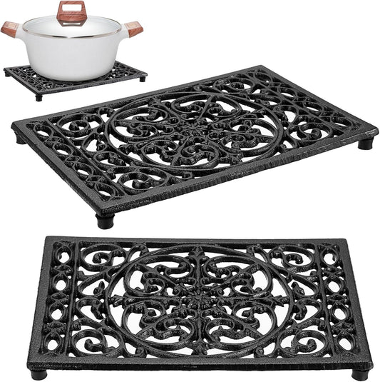 Sumnacon 2Pcs Rectangle Cast Iron Trivet - Heat Resistant Iron Trivet for Hot Dish Pot Pan Plate Teapot, Rustic Cast Iron Hot Dish Plate Holder for Kitchen Dining Table Countertop Cooktop