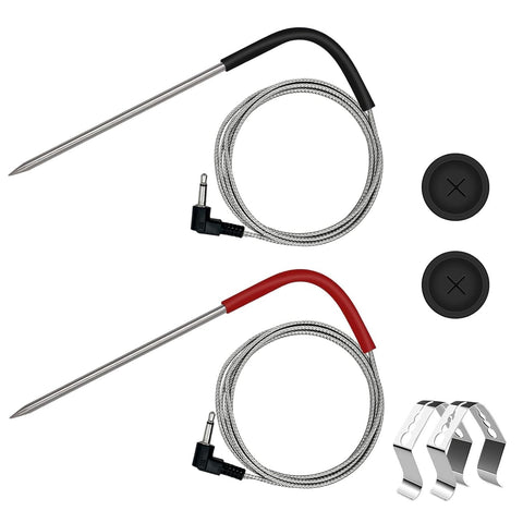 Image of 2-Pack Temp Meat Probe Replacement for Pit Boss Pellet Grills and Smokers, 3.5Mm Plug Thermometer Probes with 2 Pack Probe Grommets and Probe Clips