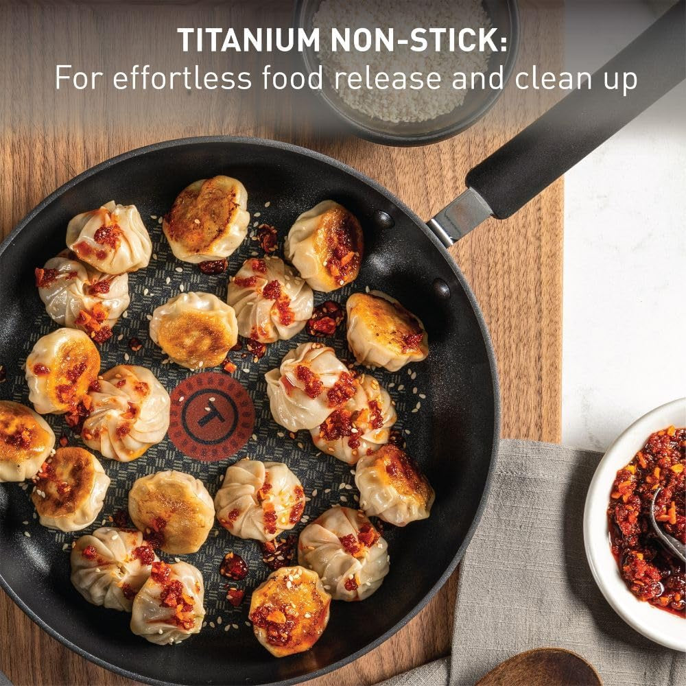 T-Fal Ultimate Hard Anodized Nonstick Cookware Set 17 Piece, Oven Broiler Safe 400F, Lid Safe 350F, Kitchen Cooking Set W/Fry Pans, Saucepans, Saute Pan, Griddle, Pots and Pans, Dishwasher Safe Black
