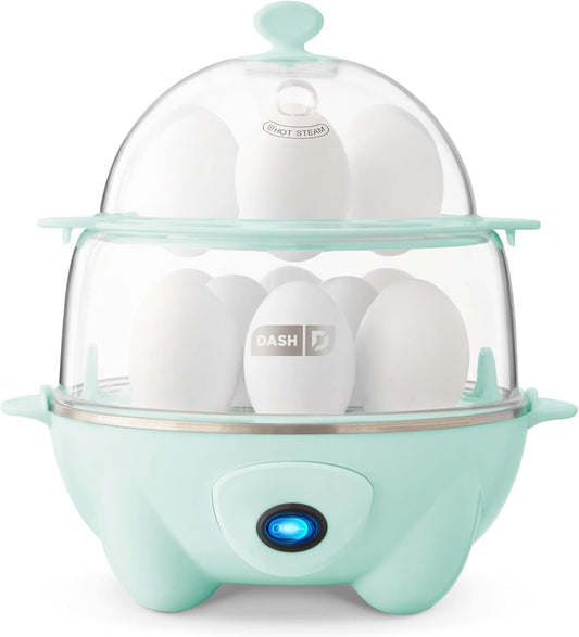 DASH Deluxe Rapid Egg Cooker for Hard Boiled, Poached, Scrambled Eggs, Omelets, Steamed Vegetables, Dumplings & More, 12 Capacity, with Auto Shut off Feature - Aqua