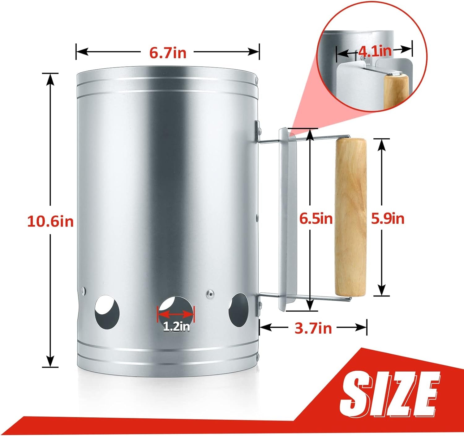 Hasteel Charcoal Chimney, 10.6X6.7 Inch Heavy Duty BBQ Chimney Starter for Outdoor Grilling Barbecue Camping, Quick Rapid Fir Briquette Coal, Heat Resistant Wooden Handle & Screwdriver