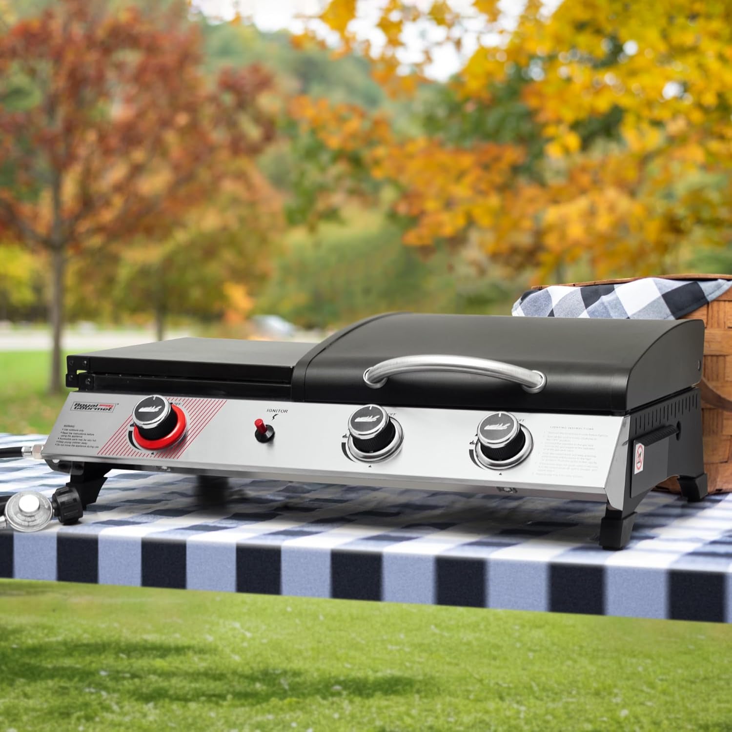 Royal Gourmet PD1305H 3-Burner Propane Gas Grill and Griddle Combo with Lid, 3-In-1 Grill Griddle Combo with 29,000 Btus Output for Outdoor Cooking, 364 Sq. In. Cooking Area, Silver & Black