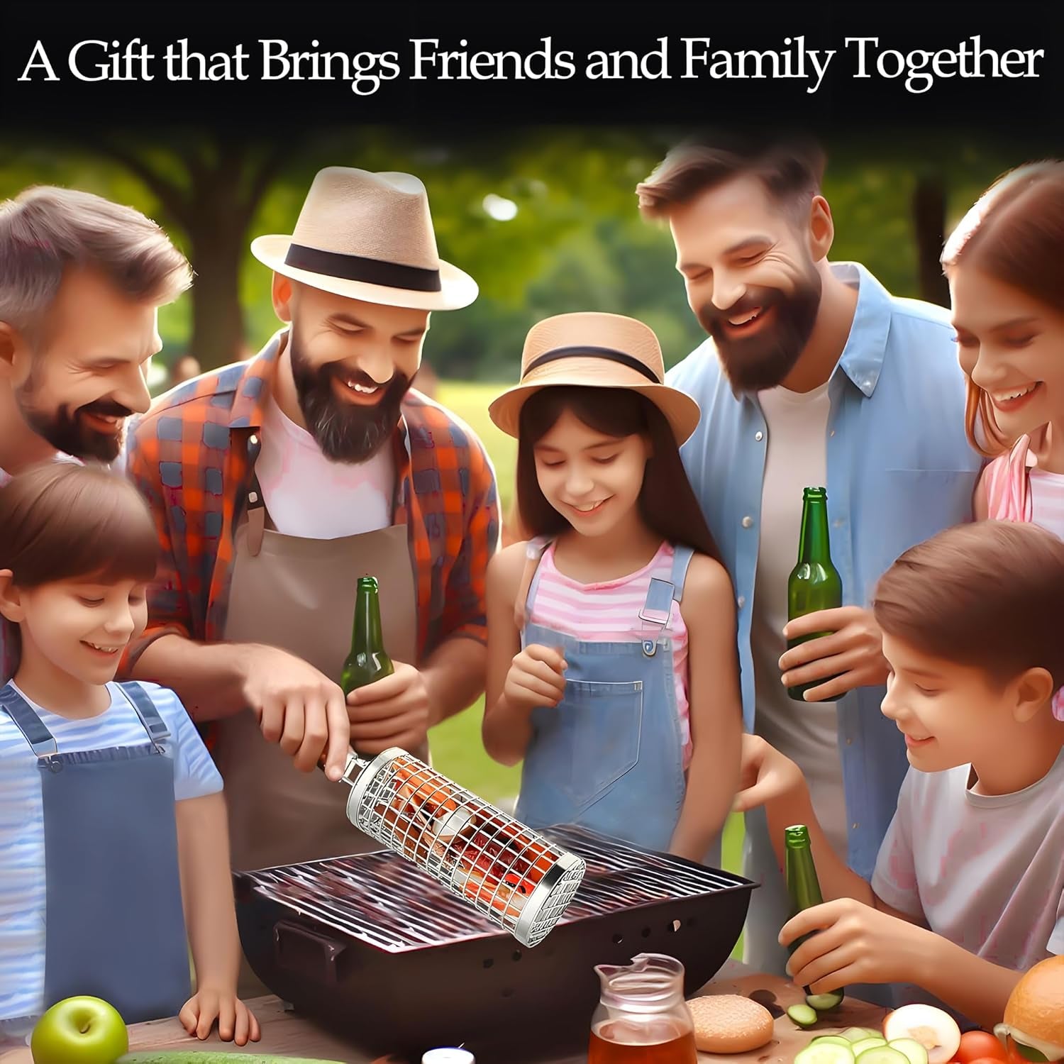 Grill Well 2.0 - Rolling Grill Basket (2 Pcs) for Vegetables, Kebob, Shrimp | BBQ Grilling Accessories for Outdoor Cooking & Camping | Perfect Father'S Day Gift for Men, Step Dad, Grandpa