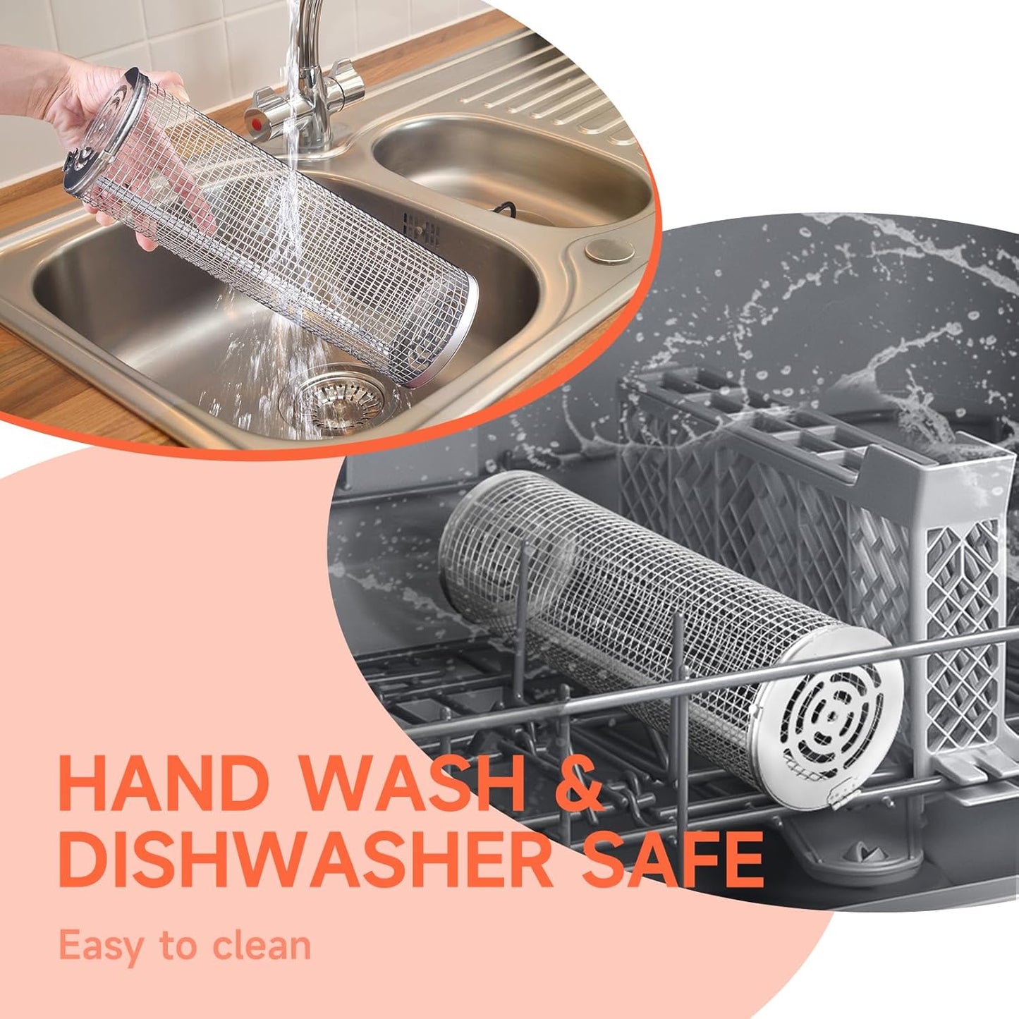 Rolling Grill Basket for Outdoor Grill 2 PCS, BBQ Grilling Gifts for Men Dad Husband, Stainless Steel Grill Mesh Barbeque Grill Accessories, Grilling Net with Wooden Handle & Stands, Outdoor Camping Tools for Chicken, Meat, Fish, Steak, Vegetables, Seafood