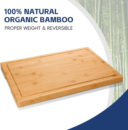Hiware 3-Piece Bamboo Cutting Boards for Kitchen, Heavy Duty Bamboo Cutting Board with Juice Groove, Wood Cutting Board Set for Meat, Vegetables
