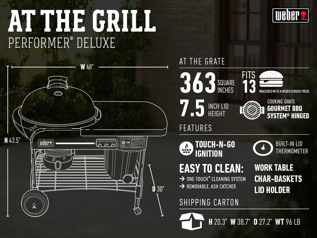 Weber Performer Deluxe Charcoal Grill, 22-Inch, Touch-N-Go Gas Ignition System, Green