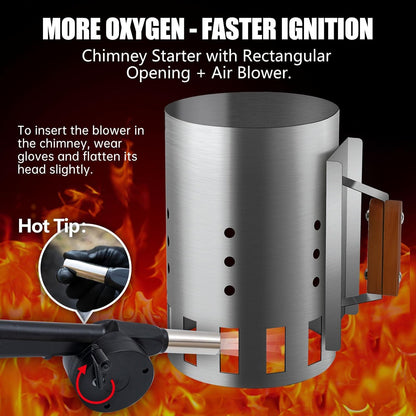 BRIAN & DANY Charcoal Chimney Starter Set for BBQ, Rapid Chimney Starter for Charcoal Grill with Heat Resistant Gloves and Blower, Large-Capacity Design 7.09" X 7.09" X 10.63"