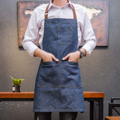 Unisex Adjustable Multi Pocket Denim Apron for Chef Kitchen BBQ and Studio
