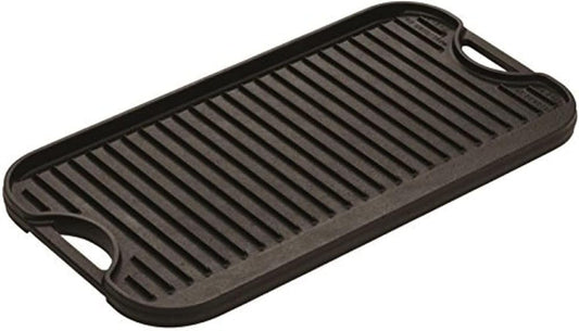 Lodge 20 X 10.44 Inch Pro-Grid Reversible Cast Iron Grill/Griddle – Double Burner Cookware, Pre-Seasoned, Non-Toxic, Made in USA, for Stovetop, Oven, Grill & Campfire