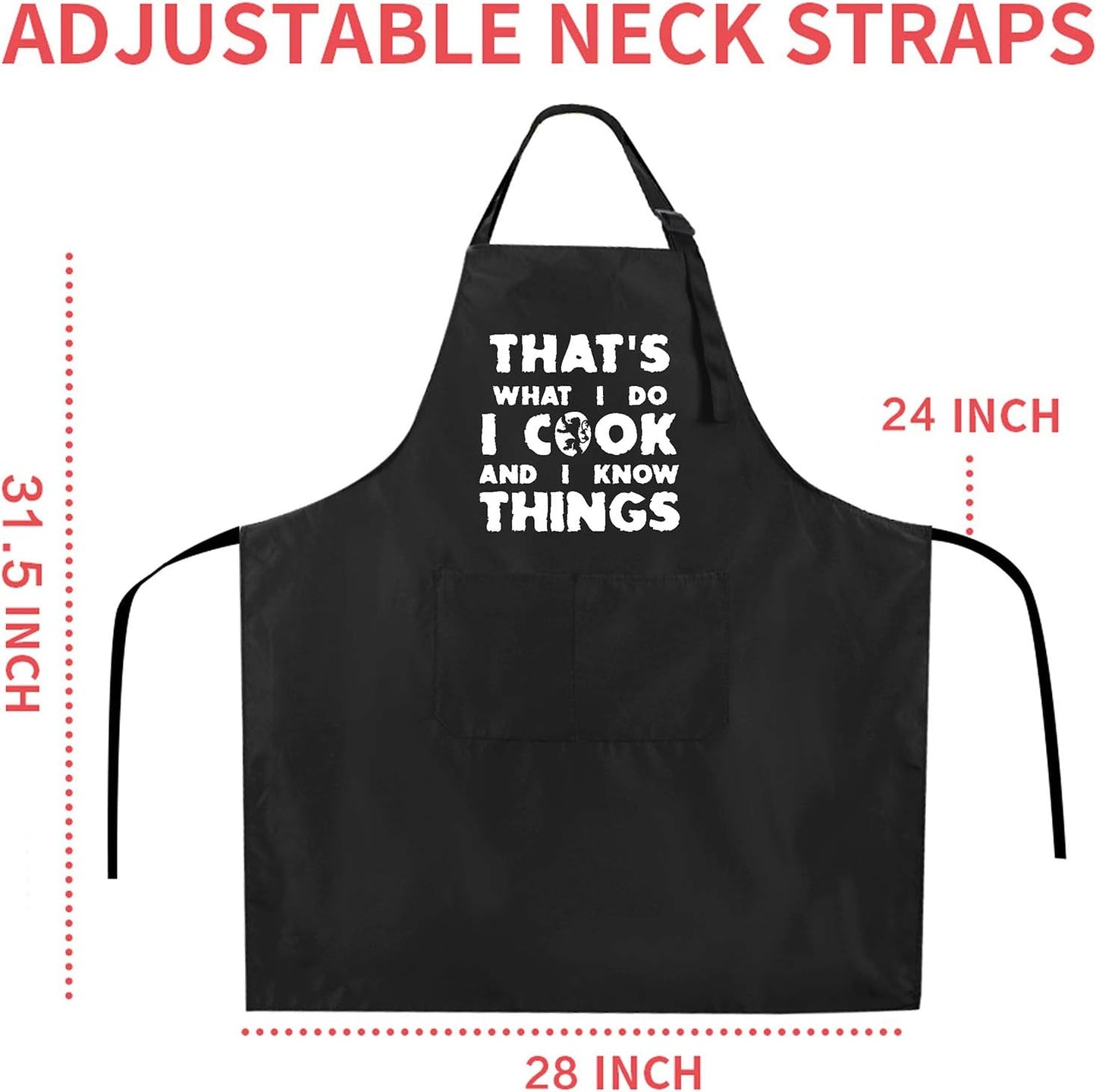 Rosoz Funny BBQ Black Chef Aprons for Men, I Cook and I Know Things Adjustable Kitchen Cooking Aprons with Pocket Waterproof Oil Proof Father’S Day/Birthday