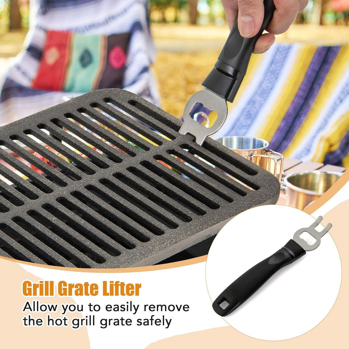 Giantex Portable Hibachi Grill, Double-Sided Cast Iron Grill with Air Regulating Door & Fire Gate, Grate Lifter, Ideal for Outdoor Picnic, Camping & Backyard Barbecue Cooking