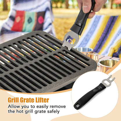Giantex Portable Hibachi Grill, Double-Sided Cast Iron Grill with Air Regulating Door & Fire Gate, Grate Lifter, Ideal for Outdoor Picnic, Camping & Backyard Barbecue Cooking