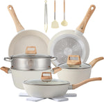 16PCS Pots and Pans Set Non Stick Cookware Set Nonstick with Cooking Set (White, 16Pieces)