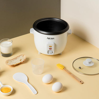 Aroma Housewares Aroma 6-Cup (Cooked) 1.5 Qt. One Touch Rice Cooker, White (ARC-363NG), 6 Cup Cooked/ 3 Cup Uncook/ 1.5 Qt.