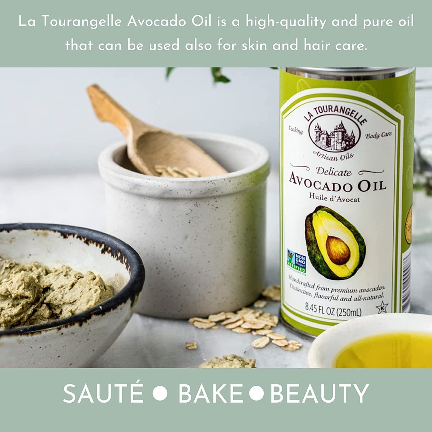 La Tourangelle, Avocado Oil, Handcrafted from Premium Avocados, Great for Cooking, as Butter Substitute, and for Skin and Hair, 16.9 Fl Oz
