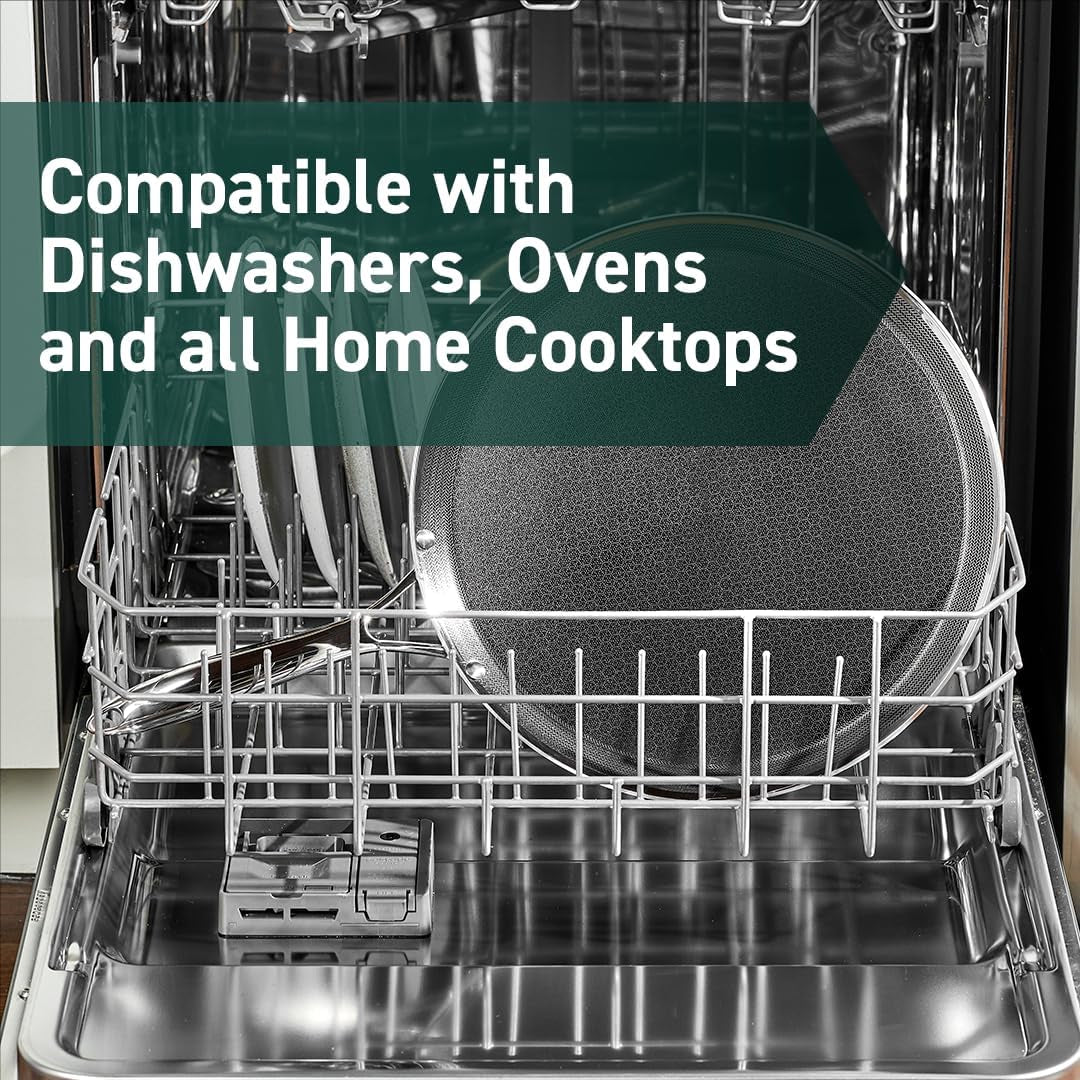 Hexclad Hybrid Nonstick 13-Inch Griddle Pan, Stay-Cool Handle, Dishwasher-Friendly, Oven-Safe up to 900°F, Induction Ready, Compatible with All Cooktops