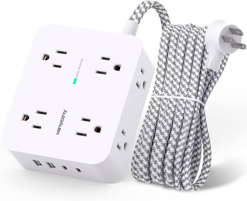 Image of Surge Protector Power Strip - 8 Outlets with 4 USB (2 USB C) Charging Ports, Multi Plug Outlet Extender, 5Ft Braided Extension Cord, Flat Plug Wall Mount Desk USB Charging Station for Home Office ETL