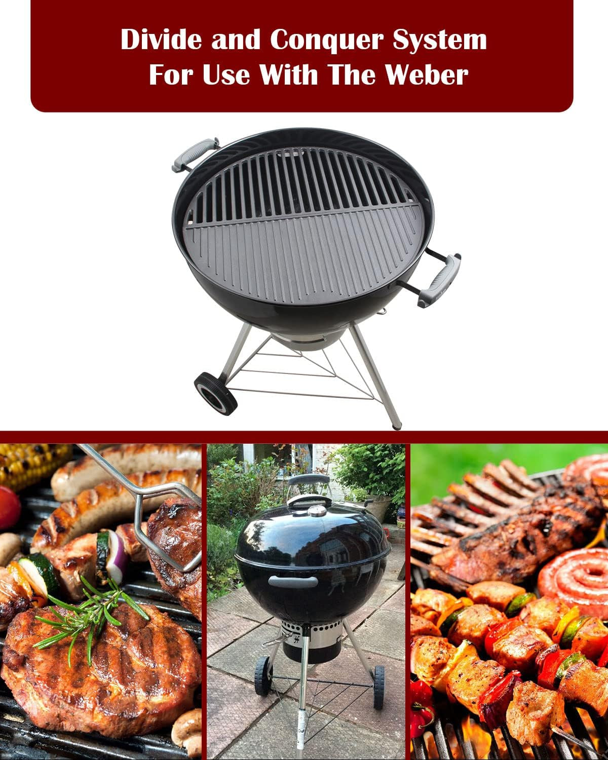 Kamaster 22" Half Moon Cast Iron Cooking Grate Grill Accessory Replaces for Weber Charcoal Grill Half Moon Grate+Griddle+4 Support Extension,Cooking Grate for Weber 22