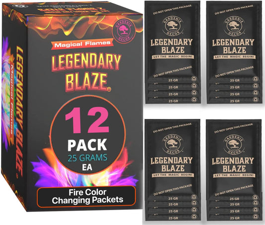 12 Pack Legendary Blaze Magical Flames Fire Color Changing Packets - Fire Pits and Campfire Accessories for All Seasons - Create Magic Colorful Fire with Color Flame Packs