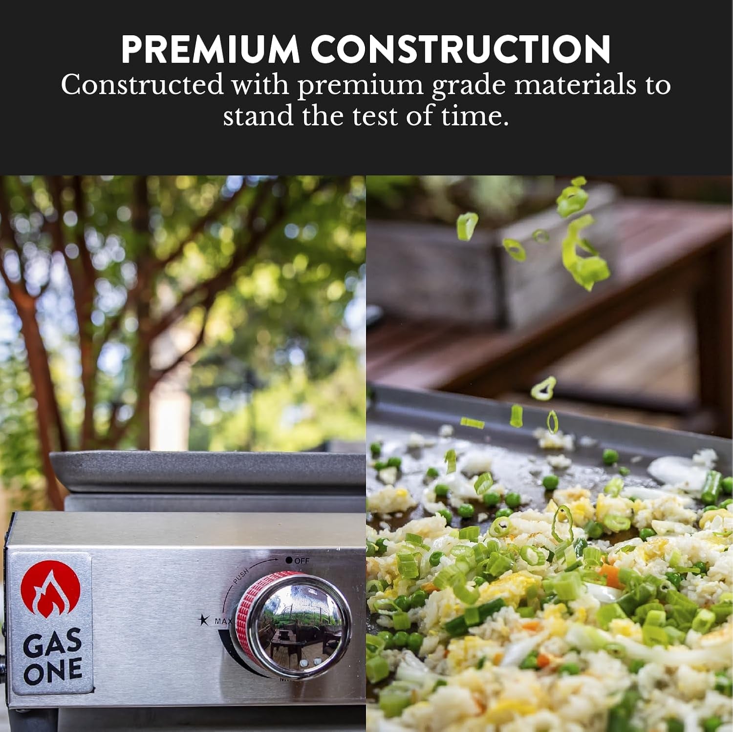 Gas One Flat Top Grill with 3 Burners Auto Ignition Propane Portable Stainless Steel Tabletop Grill with Pre Season Griddle Convenient Drip Tray Ideal for RV, Camping