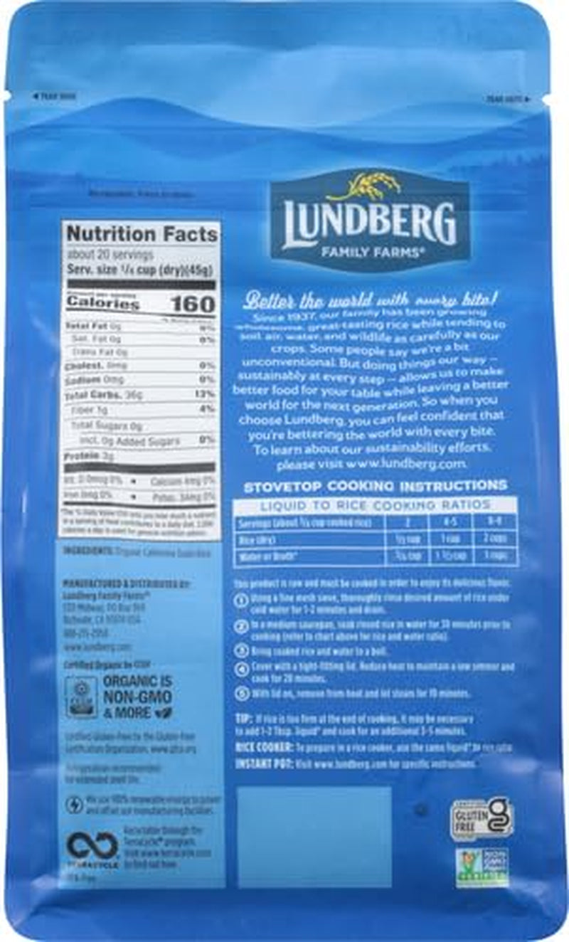 Lundberg Family Farms - Organic California Sushi Rice, Japanese Style Short Grain Rice, Perfectly Sticky, Pantry Staple, Non-Gmo, Gluten-Free, USDA Certified Organic, Vegan, Kosher (32 Oz) (Pack of 2)