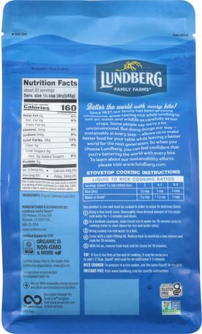 Lundberg Family Farms - Organic California Sushi Rice, Japanese Style Short Grain Rice, Perfectly Sticky, Pantry Staple, Non-Gmo, Gluten-Free, USDA Certified Organic, Vegan, Kosher (32 Oz) (Pack of 2)