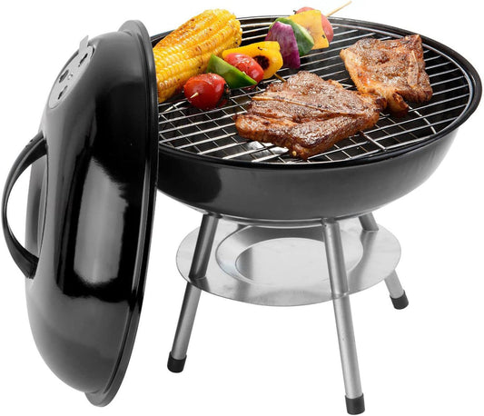 Alpine Cuisine Premium 14" Charcoal BBQ Grill round for Outdoor Cooking, Barbecue Coal Kettle Bowl Grill Portable Heavy Duty round with Legs Grilling for Tailgating Patio Backyard Camping - Black