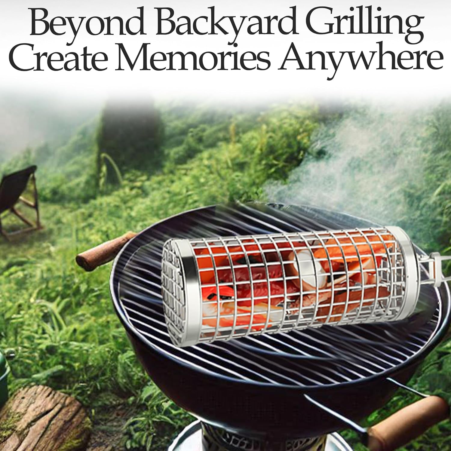 Grill Well 2.0 - Rolling Grill Basket (2 Pcs) for Vegetables, Kebob, Shrimp | BBQ Grilling Accessories for Outdoor Cooking & Camping | Perfect Father'S Day Gift for Men, Step Dad, Grandpa
