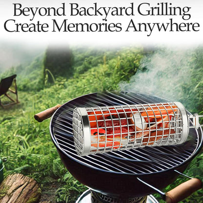 Grill Well 2.0 - Rolling Grill Basket (2 Pcs) for Vegetables, Kebob, Shrimp | BBQ Grilling Accessories for Outdoor Cooking & Camping | Perfect Father'S Day Gift for Men, Step Dad, Grandpa