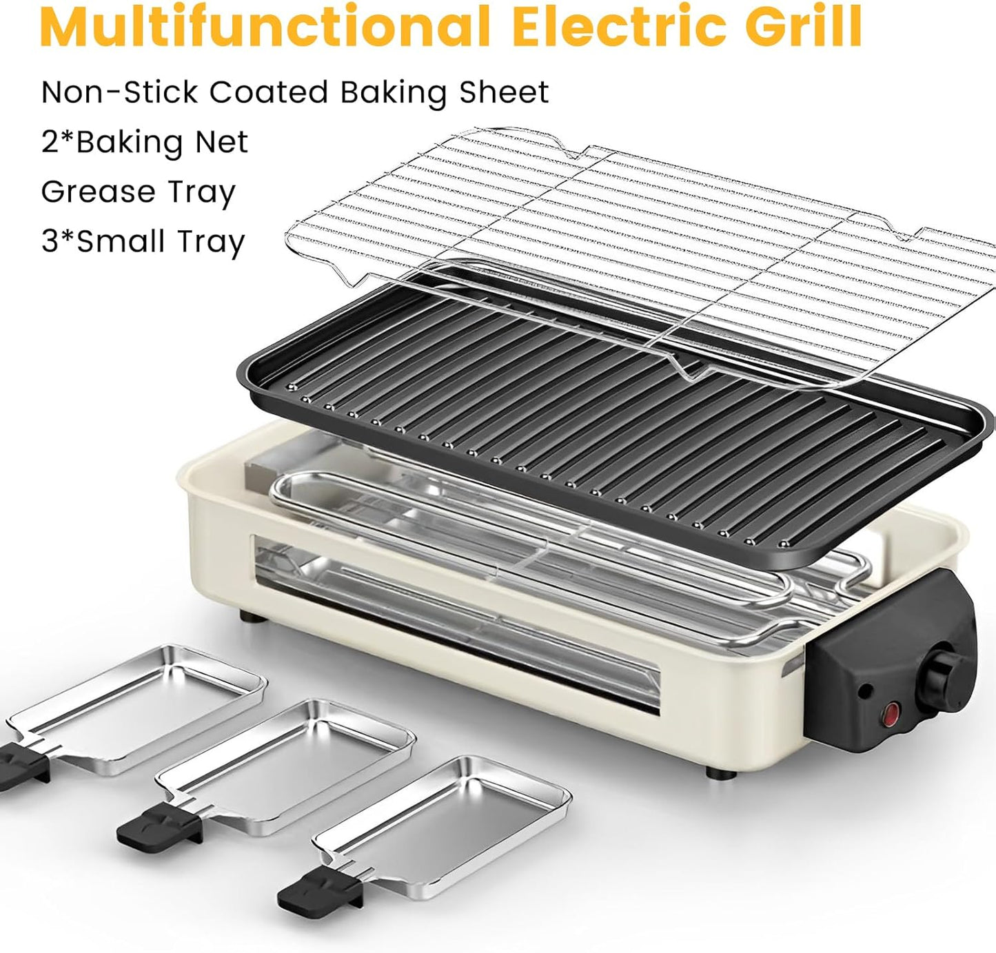Electric Indoor Grill 1500W, YOHAWJAN 2 in 1 Smokeless Indoor Grills with Non-Stick Removable Grill & Griddle Plate, Temperature Control, Portable Korean BBQ Grill with 3 Raclette Cheese Pans