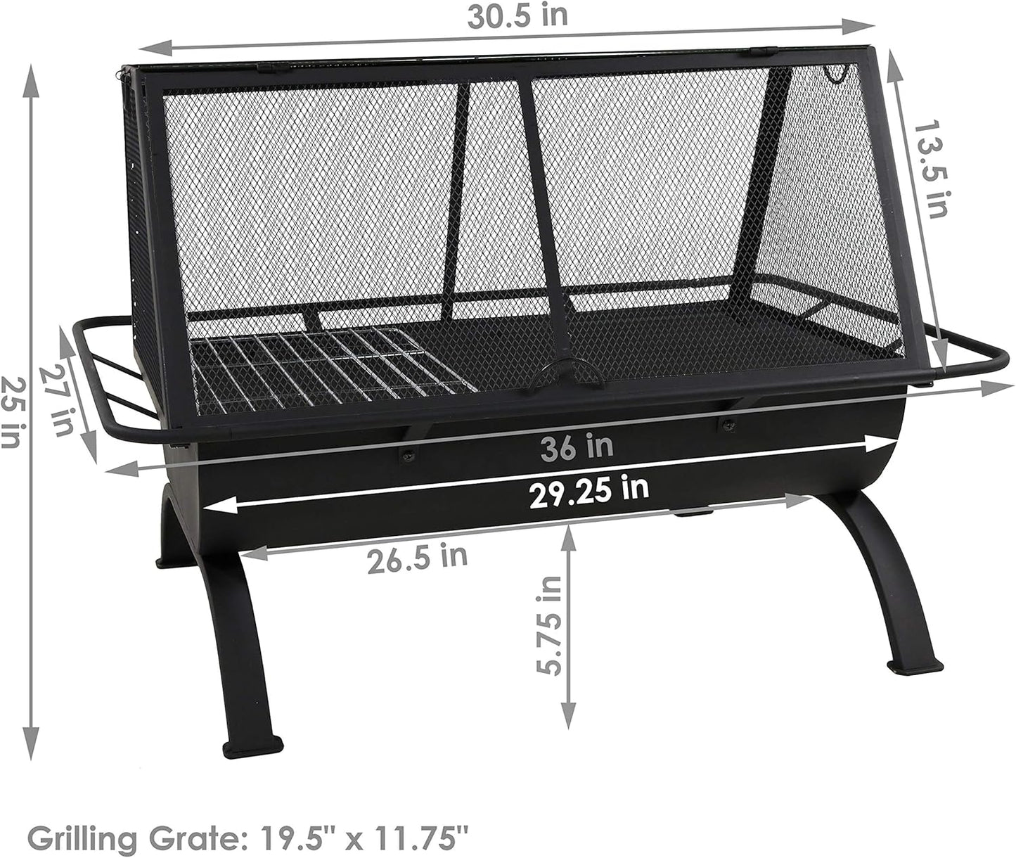 Sunnydaze 36-Inch Northland Steel Outdoor Fire Pit - Outdoor Fireplace for Patio with Grill, Spark Screen, and Protective Cover