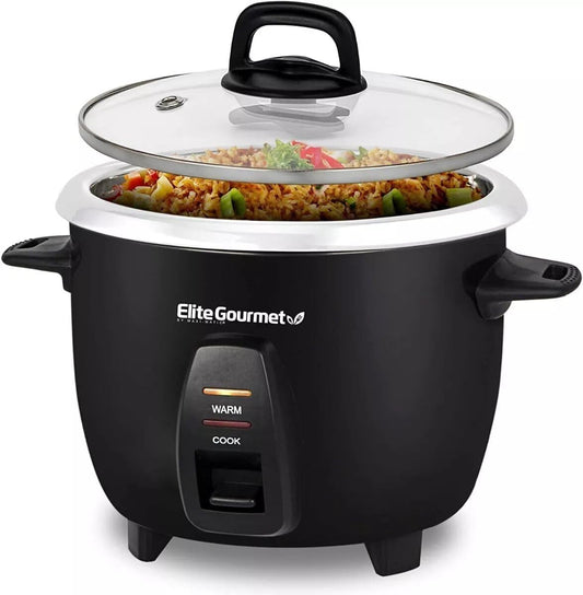 Elite Gourmet ERC2010B Electric Rice Cooker with Stainless Steel Inner Pot Makes Soups, Stews, Porridge'S, Grains and Cereals, 10 Cups Cooked (5 Cups Uncooked), Black