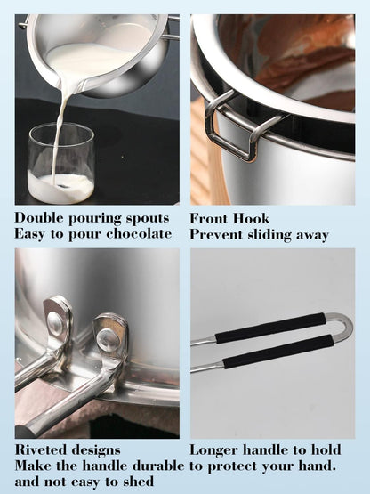 Double Boiler Pot 1200ML/1.1QT, Stainless Steel Chocolate Melting Pot for Melting Chocolate, Candy, Candle, Soap, Wax