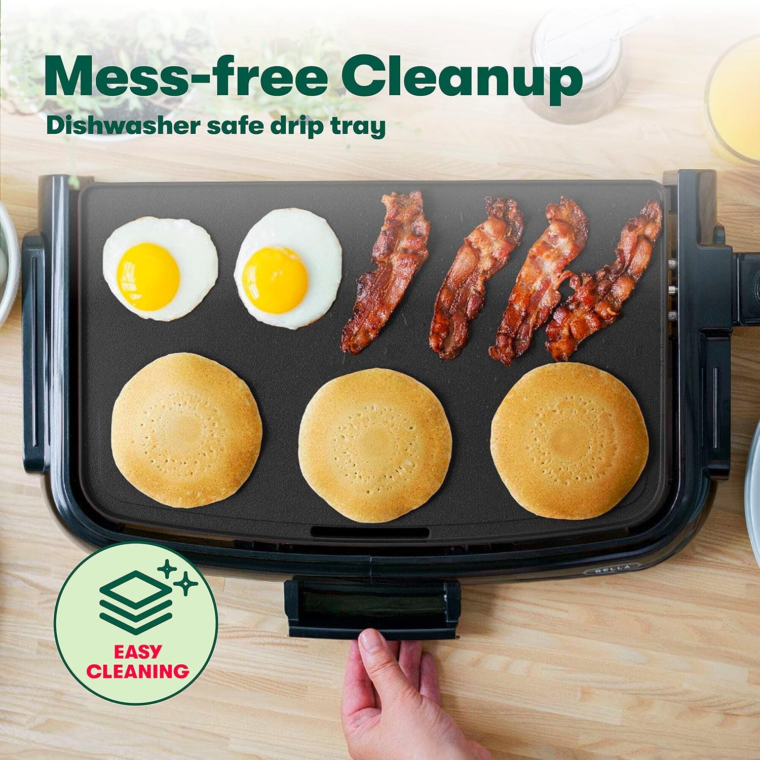 BELLA Electric Griddle with Crumb Tray - Smokeless Indoor Grill, Nonstick Surface, Adjustable Temperature Control Dial & Cool-Touch Handles, 10" X 16", Black