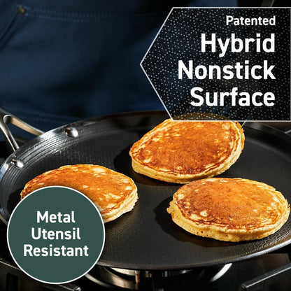 Hexclad Hybrid Nonstick 13-Inch Griddle Pan, Stay-Cool Handle, Dishwasher-Friendly, Oven-Safe up to 900°F, Induction Ready, Compatible with All Cooktops