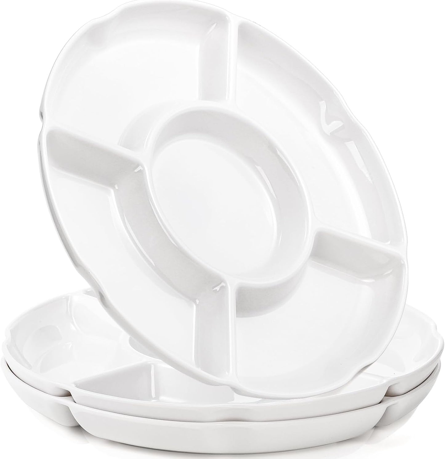 3 Pack Divided Serving Tray, 13 Inch Unbreakable Chip and Dip Platter, Melamine Appetizer Serving Plate, 5 Sectional Party Snack Relish Tray for Serving Food, Nuts, Candy, Dried Fruit, Veggies