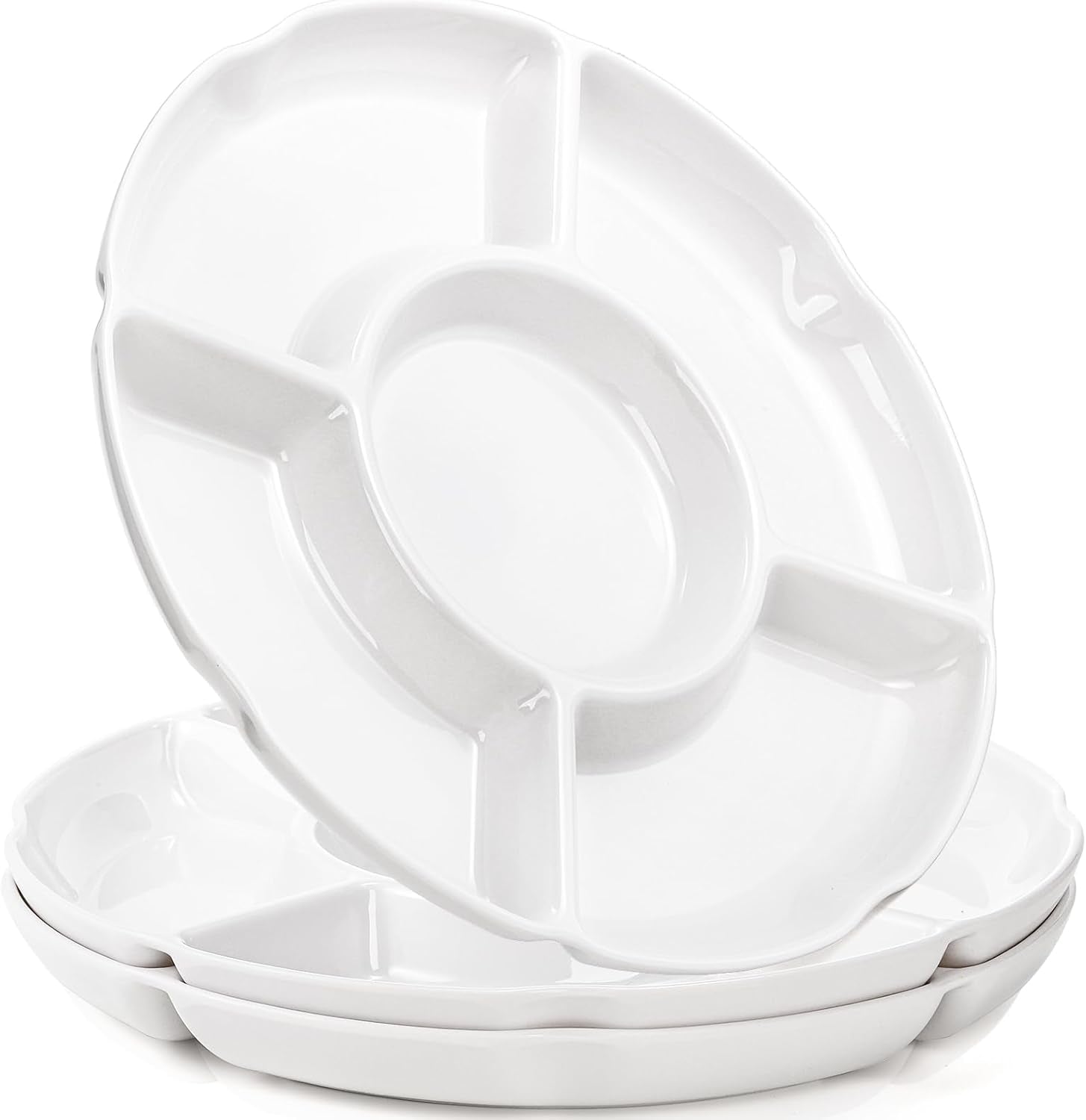 3 Pack Divided Serving Tray, 13 Inch Unbreakable Chip and Dip Platter, Melamine Appetizer Serving Plate, 5 Sectional Party Snack Relish Tray for Serving Food, Nuts, Candy, Dried Fruit, Veggies