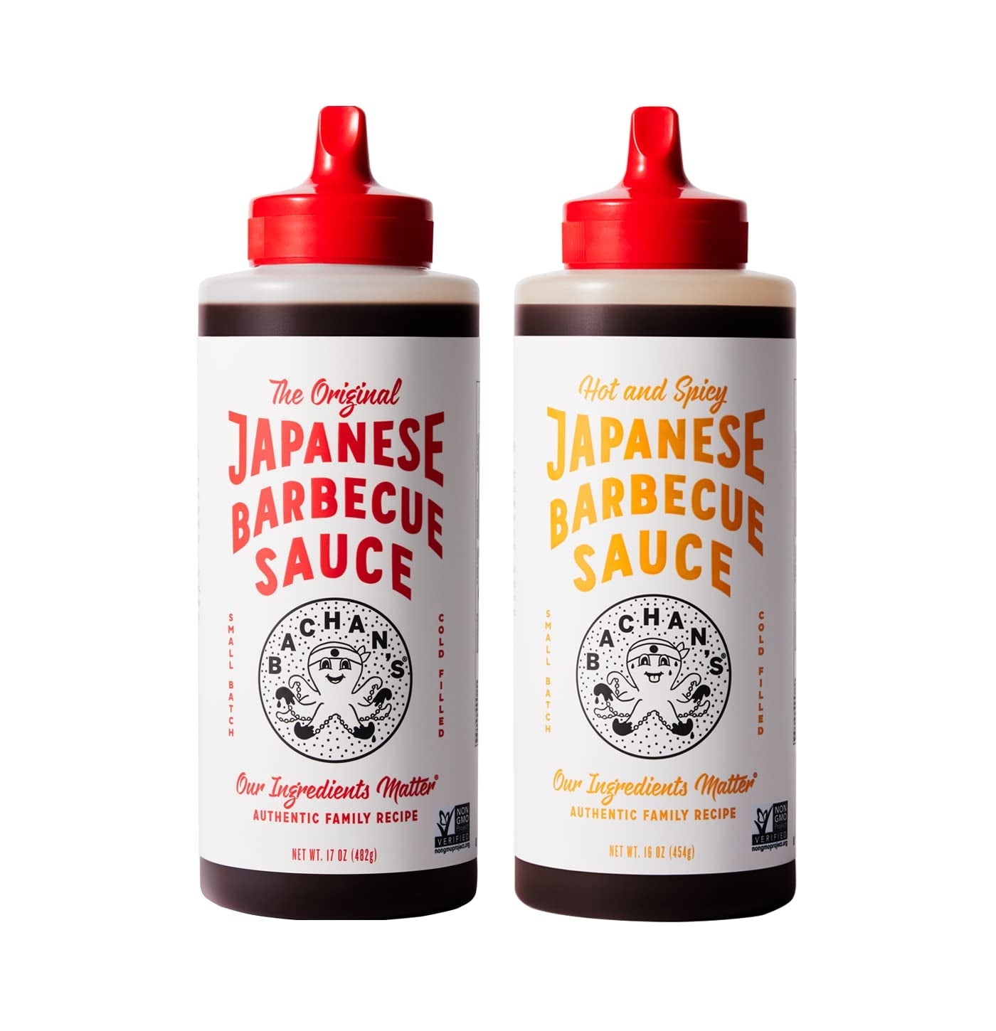 Bachan'S Variety Pack Japanese Barbecue Sauce, (1) Original (1) Hot and Spicy, BBQ Sauce for Wings, Chicken, Beef, Pork, Seafood, Noodles, and More. Non GMO, No Preservatives, Vegan, BPA Free
